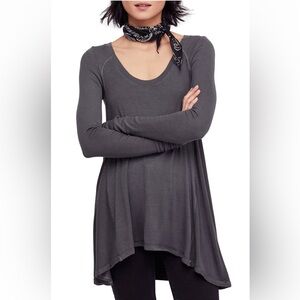 Free People Gray Scoop Neck Long Sleeve Top